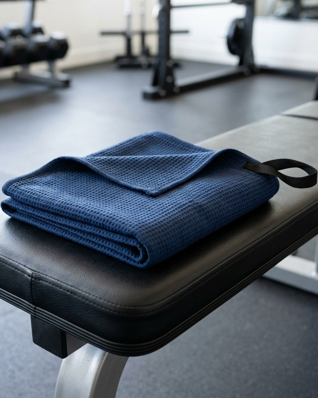 Heare Trackweave Sports Towel 44 x 22 in Navy Microfiber - Lifestyle view